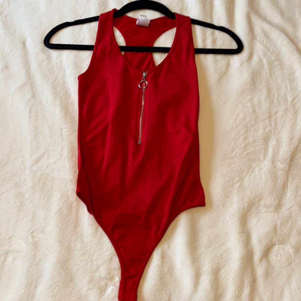 One size super cute red bodysuit